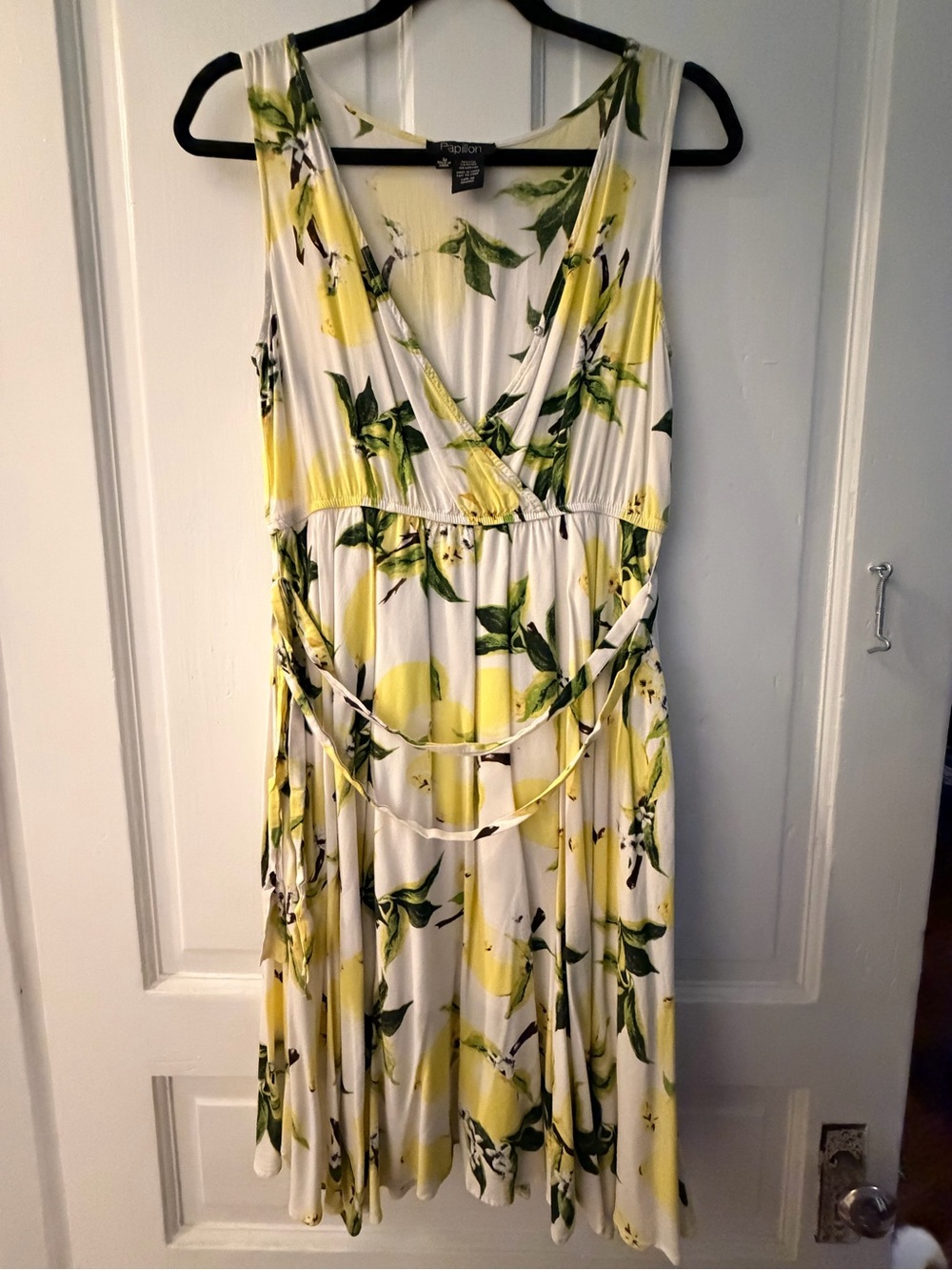 Papillon Lemon Print Tie Waist Dress Size M